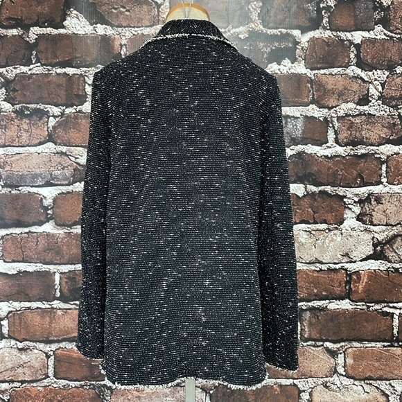 Max Studio Jacket Women's L Large Black Knit Fringe Open Front - Picture 10 of 13